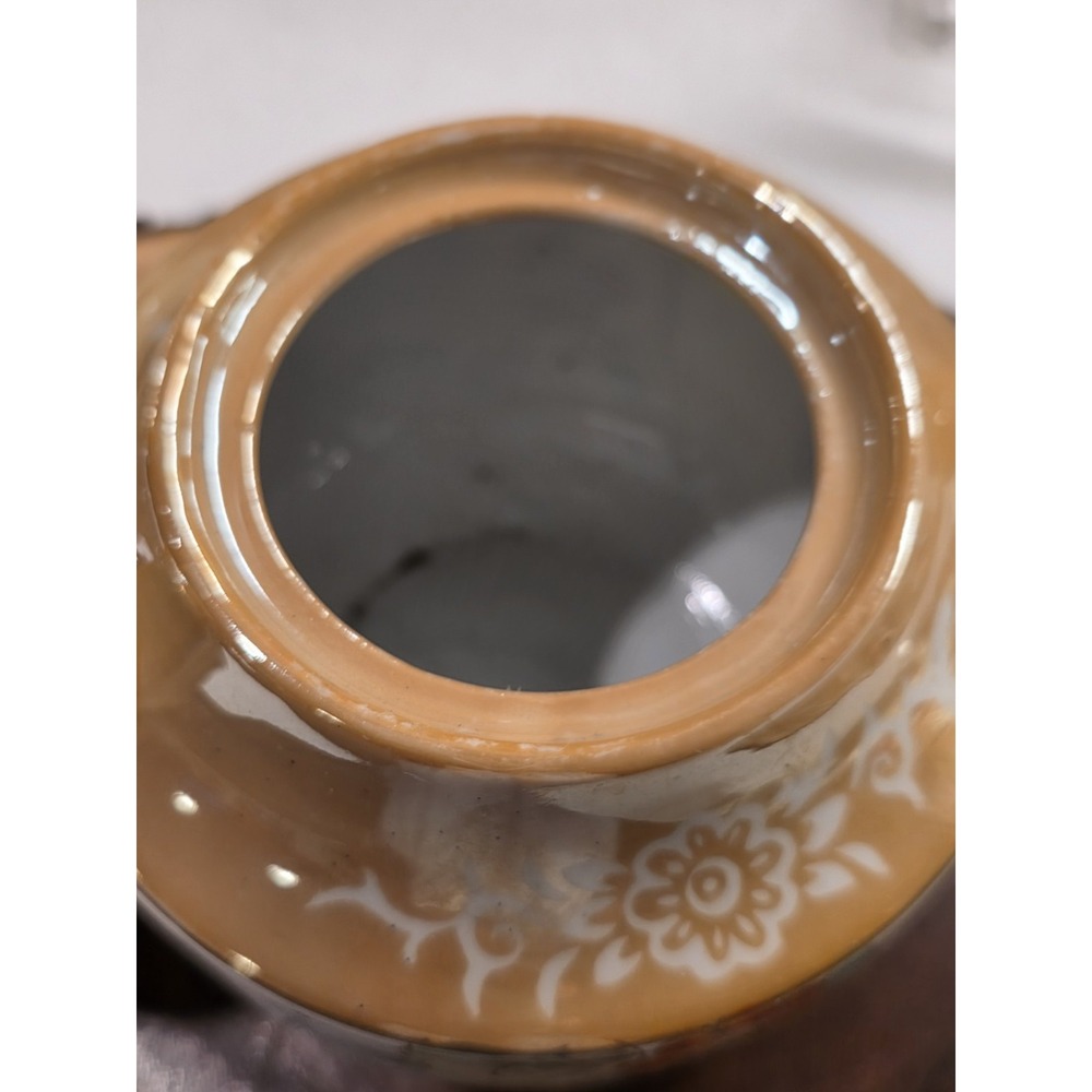 Vintage Japan Brown Floral Handpainted Lusterware Tea Pot With Lid - Picture 7 of 16